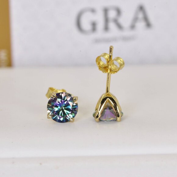 2ct Rainbow Blue Moissanite Stud Earrings 925 - Picture 2 of 3